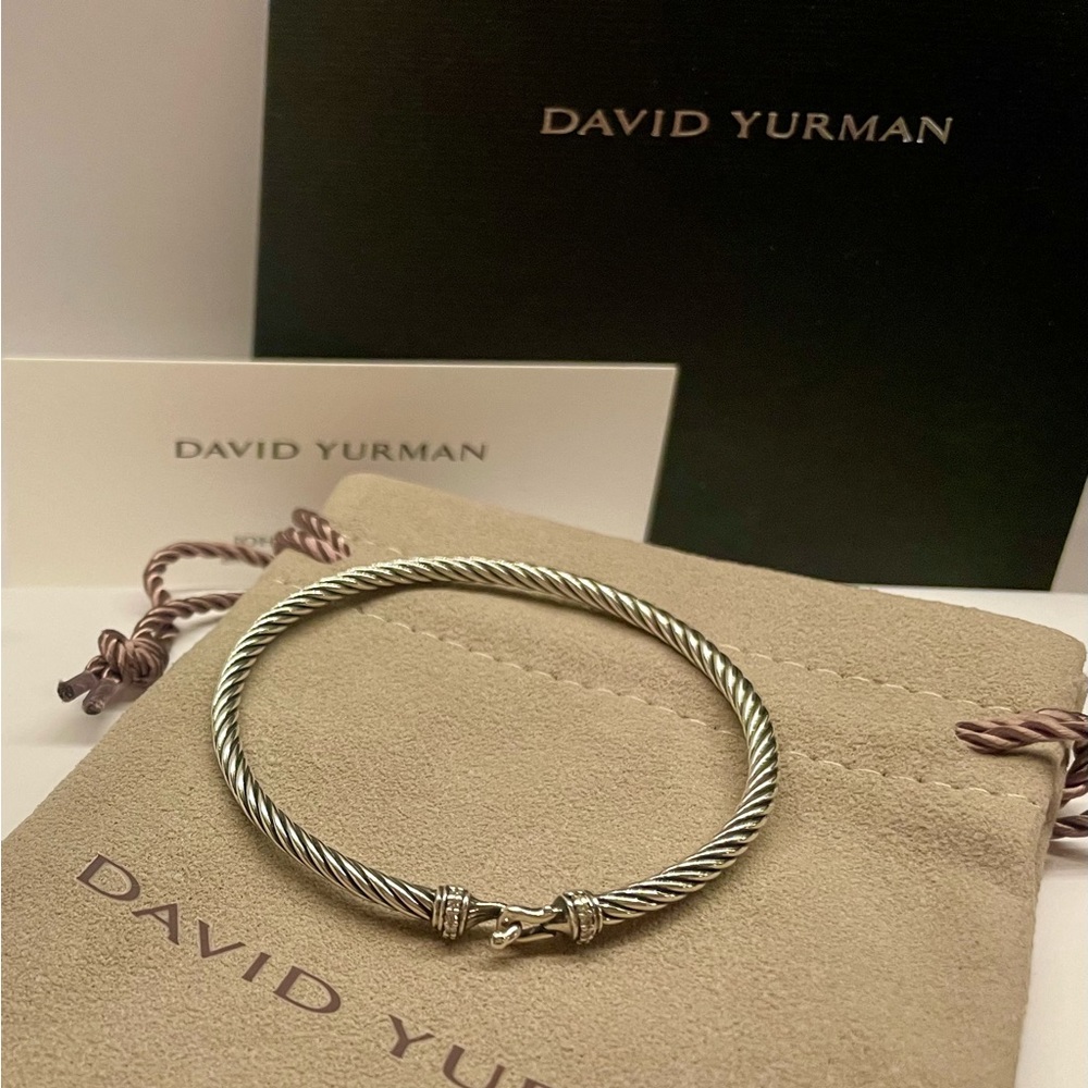 David Yurman 3mm Buckle Classic Cable Bracelet with Diamonds - Size Small